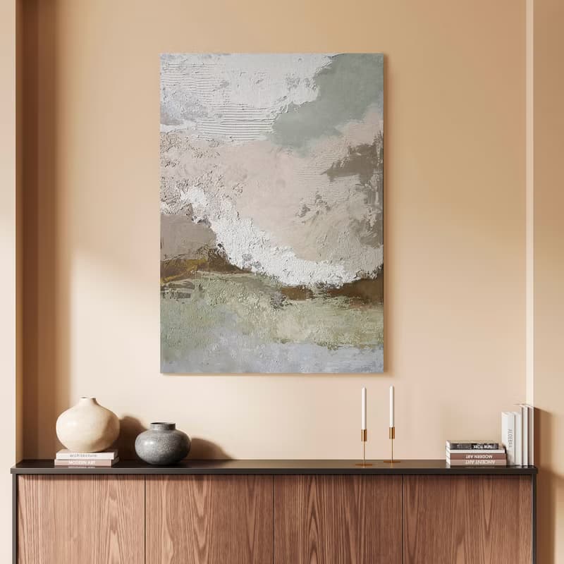 Abstract beige sage green gray painting canvas | Beige abstract | Biege Fjord 2
