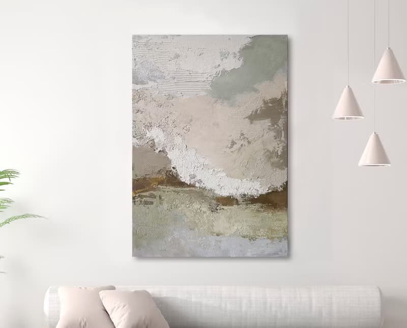 Abstract beige sage green gray painting canvas | Beige abstract | Biege Fjord 2