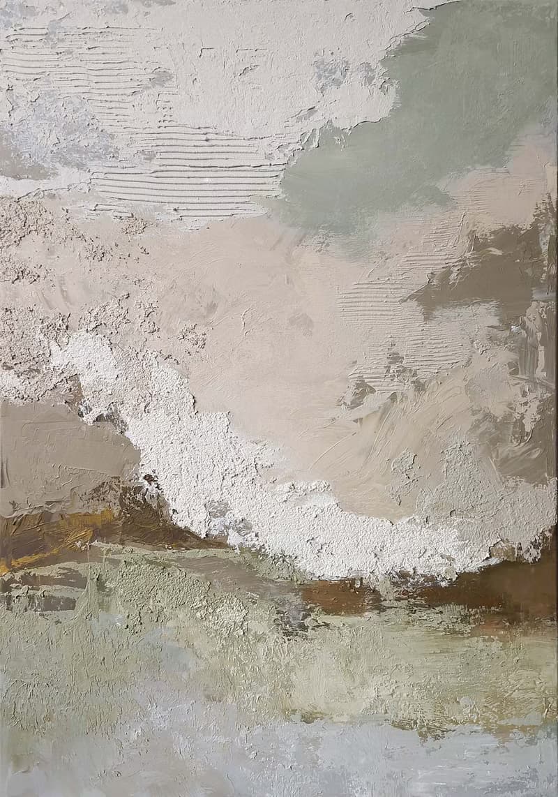 Abstract beige sage green gray painting canvas | Beige abstract | Biege Fjord 2