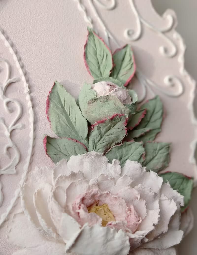 掛鐘 Pink wall clock with voluminous white peonies Silent wall clock Birthday GIFT