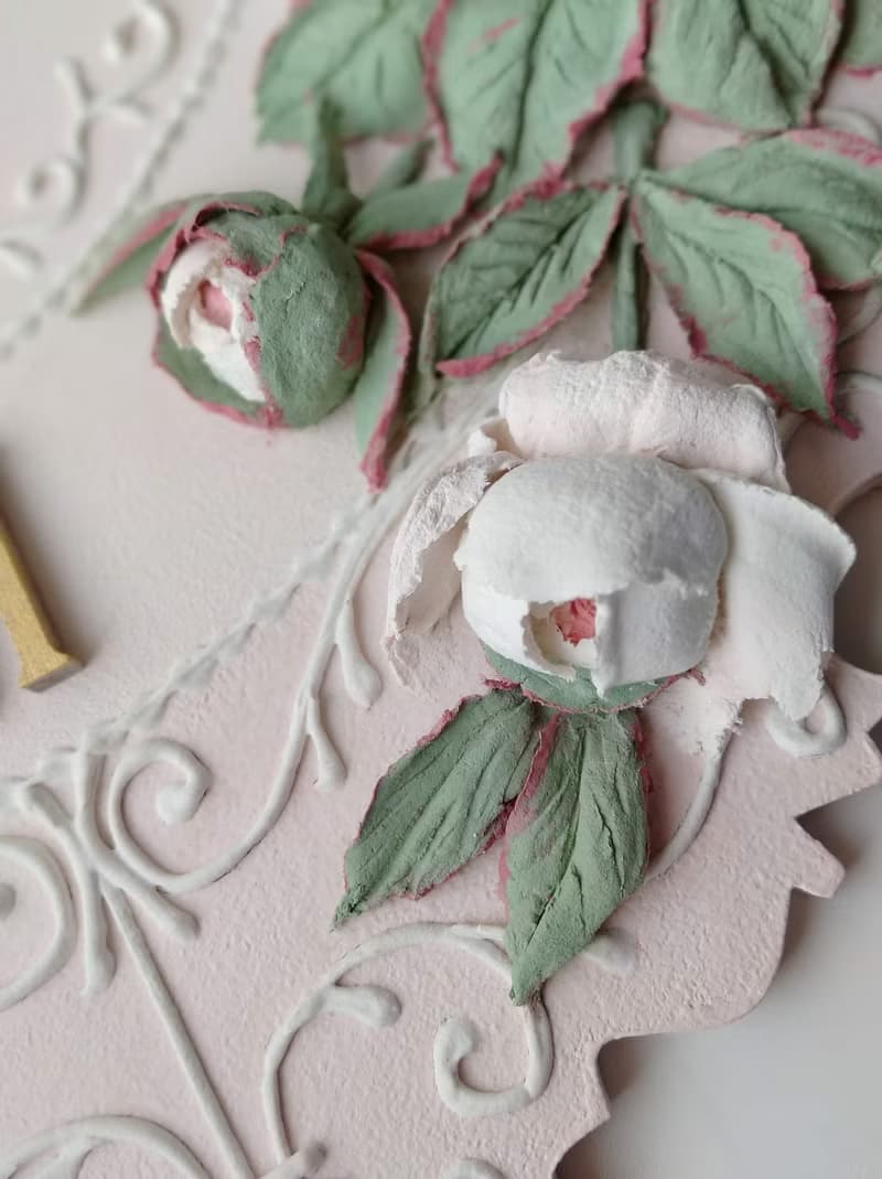 掛鐘 Pink wall clock with voluminous white peonies Silent wall clock Birthday GIFT