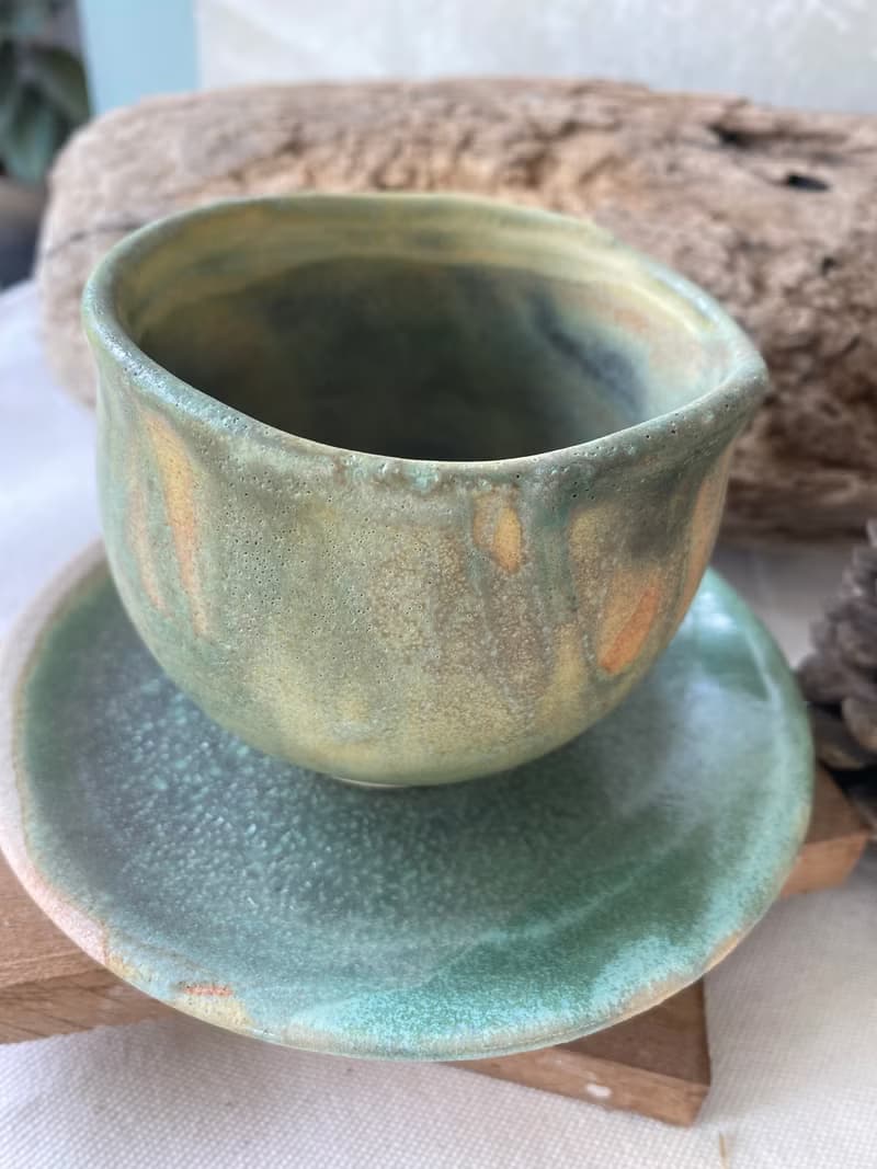 200 ml Medium Size Tea Cup with Saucer Smooth Earthy Green Color
