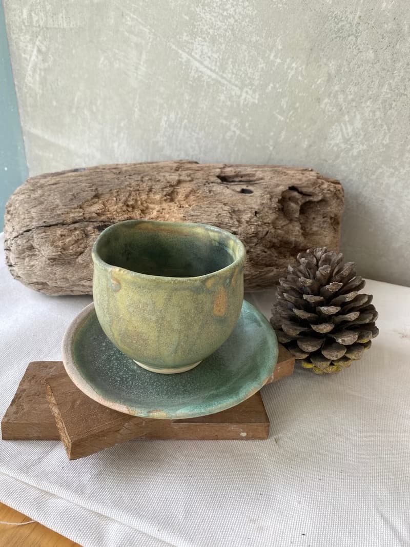 200 ml Medium Size Tea Cup with Saucer Smooth Earthy Green Color
