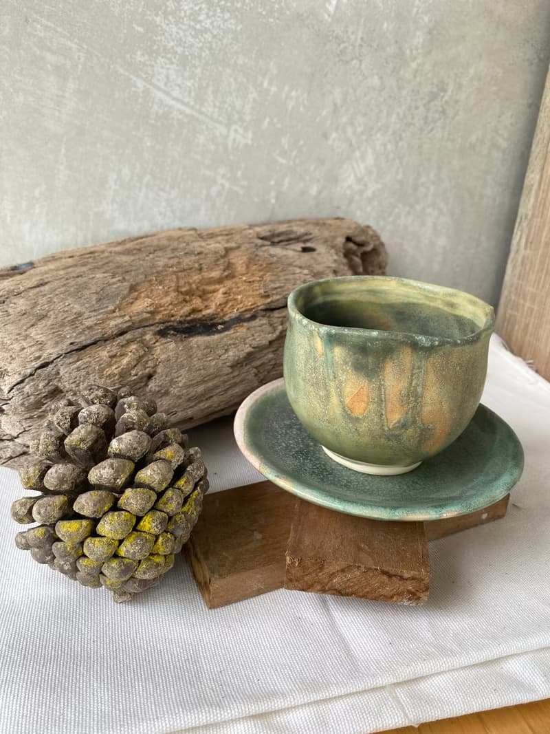 200 ml Medium Size Tea Cup with Saucer Smooth Earthy Green Color