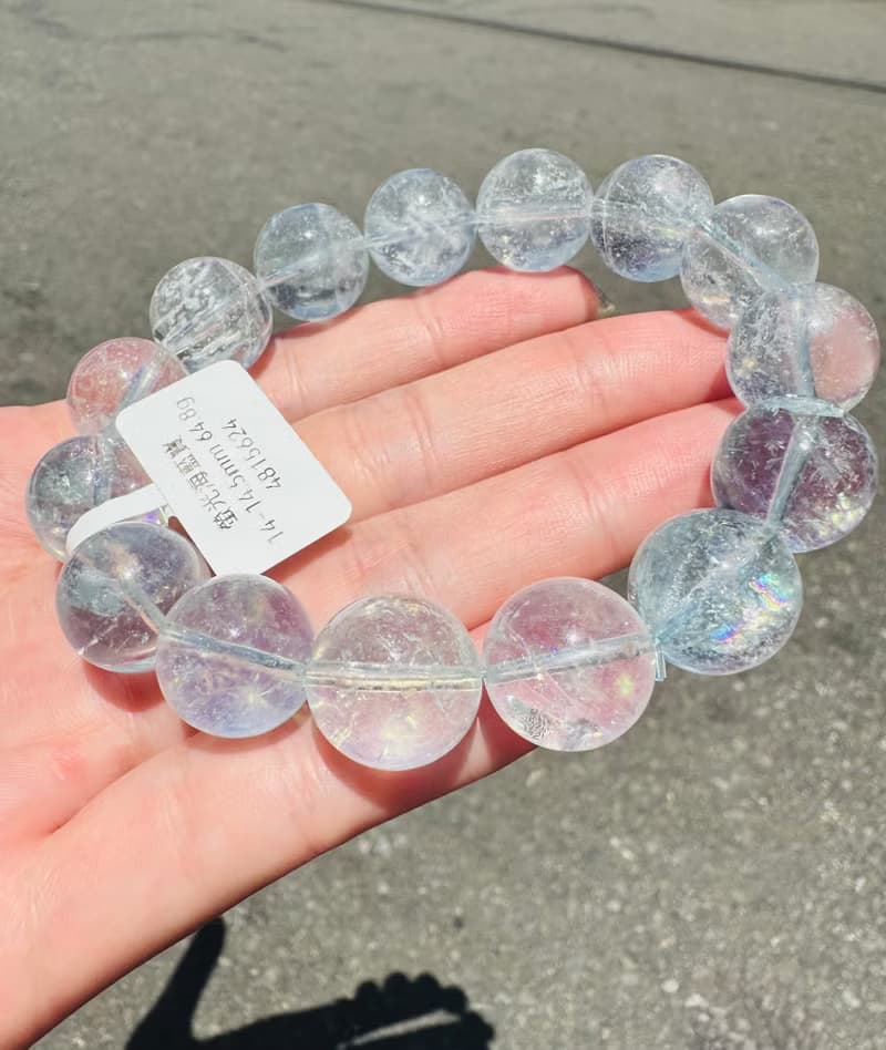 彩虹碎冰透海藍寶14-14.5mm64.8g釋放壓力舒緩情緒療癒能量