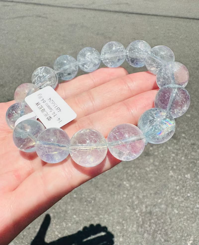 彩虹碎冰透海藍寶14-14.5mm64.8g釋放壓力舒緩情緒療癒能量