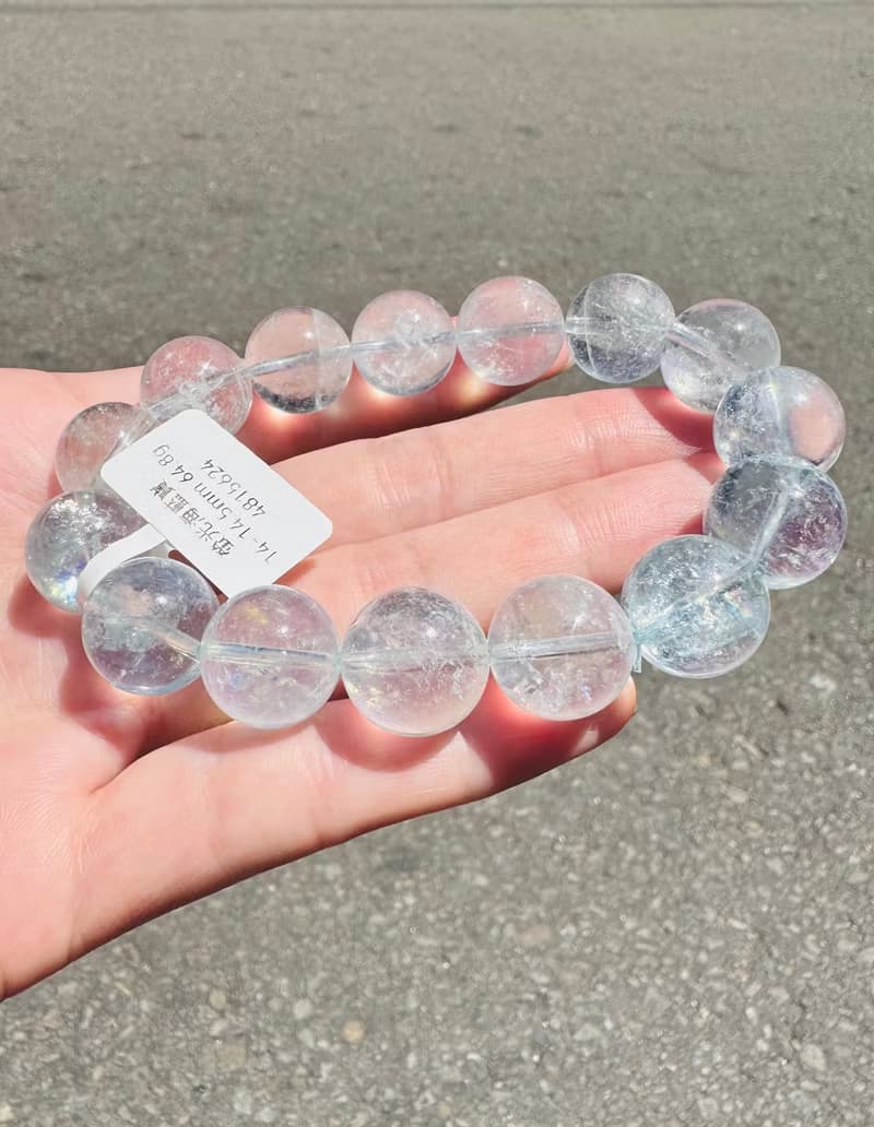 彩虹碎冰透海藍寶14-14.5mm64.8g釋放壓力舒緩情緒療癒能量