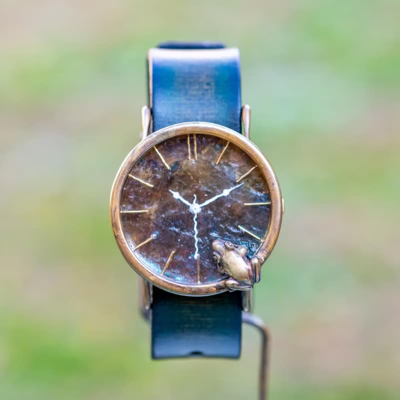 凝望朝陽中閃閃發光水面的青蛙款手錶L