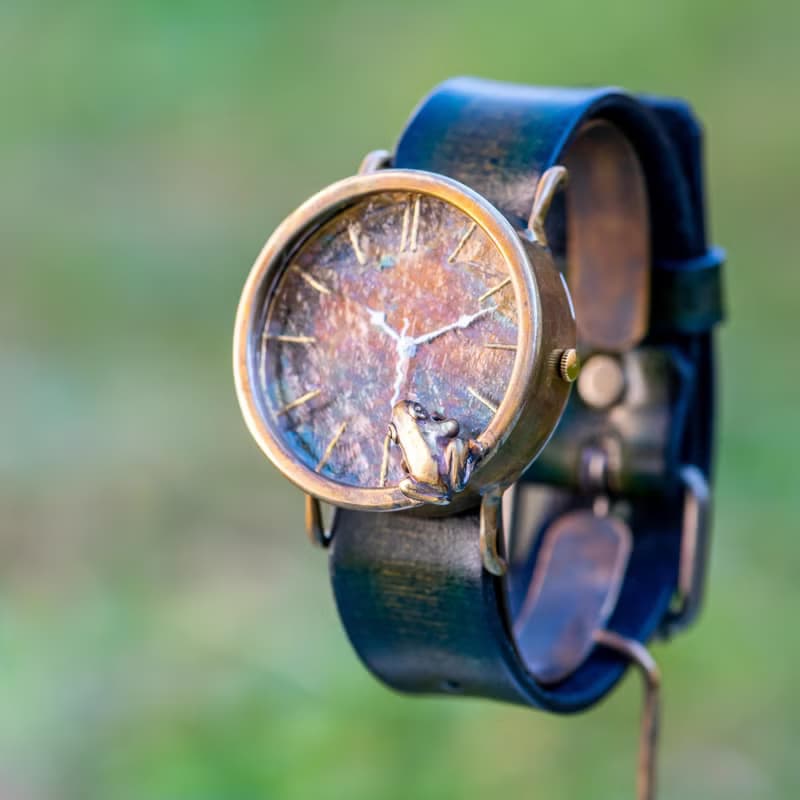 凝望朝陽中閃閃發光水面的青蛙款手錶L