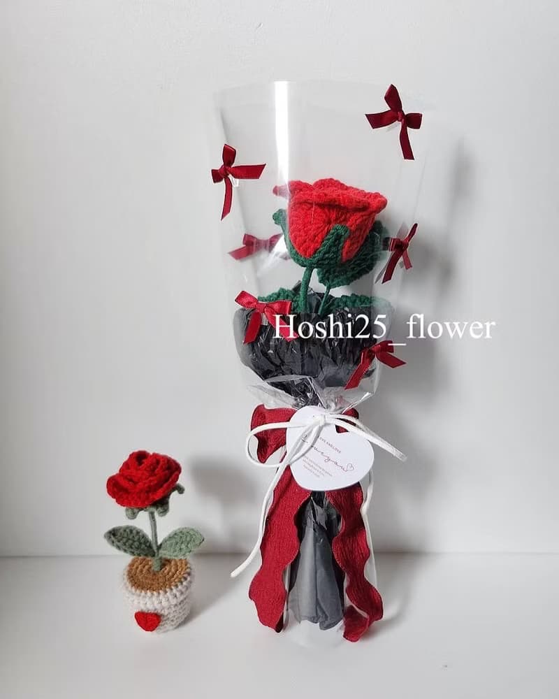 【節日花束】針織薔薇花束 Y2K蝴蝶結 情人節 七夕花束