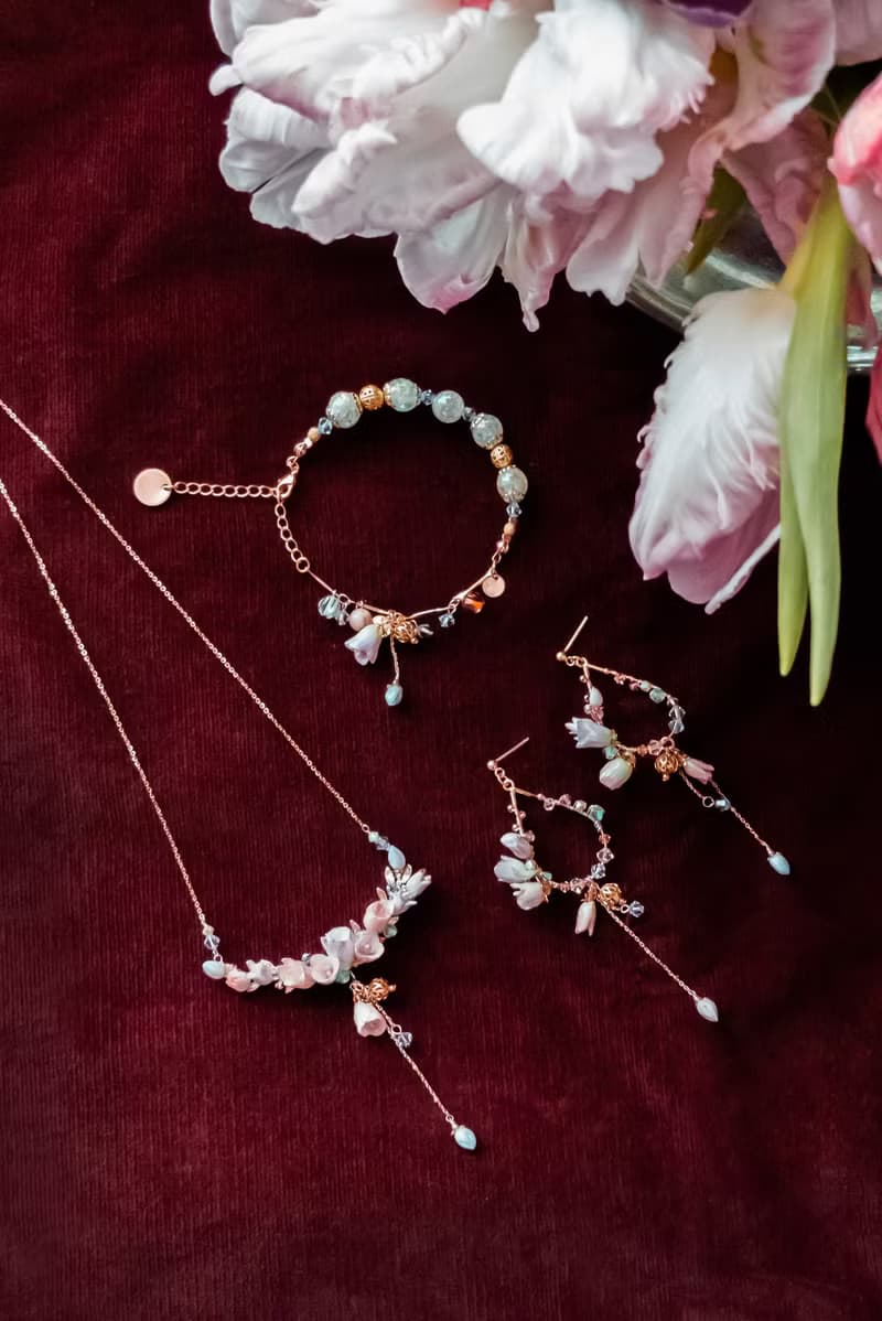 ZODIAC: 雙魚 X 鬱金香 / 閃躍鬱金香花束925銀鍍玫瑰金項鍊