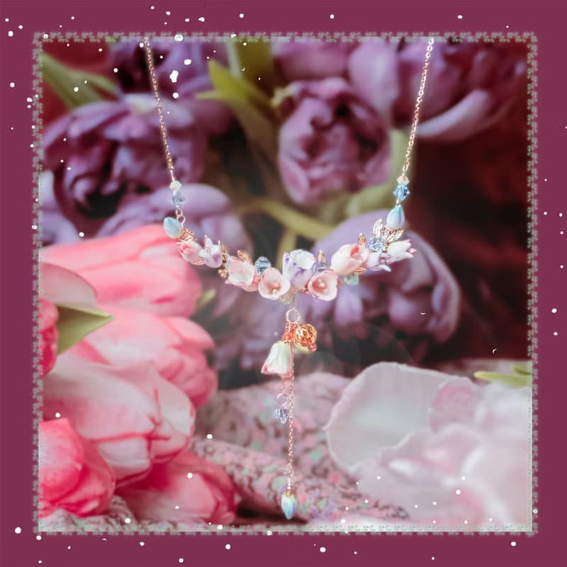 ZODIAC: 雙魚 X 鬱金香 / 閃躍鬱金香花束925銀鍍玫瑰金項鍊