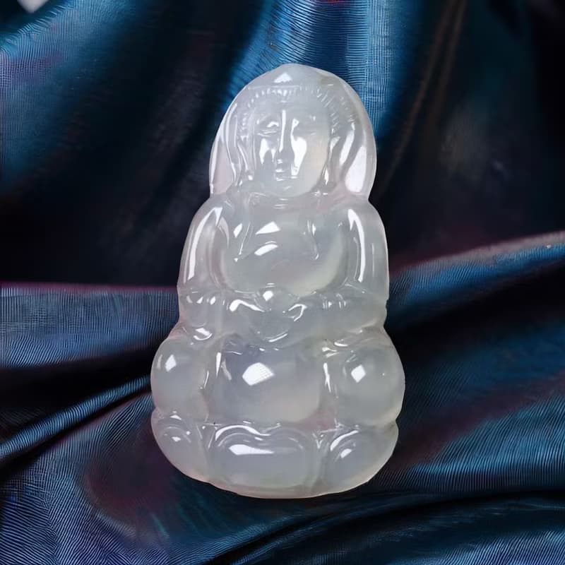 放光起膠冰種翡翠觀音菩薩 | 天然緬甸玉A貨翡翠 | 送禮