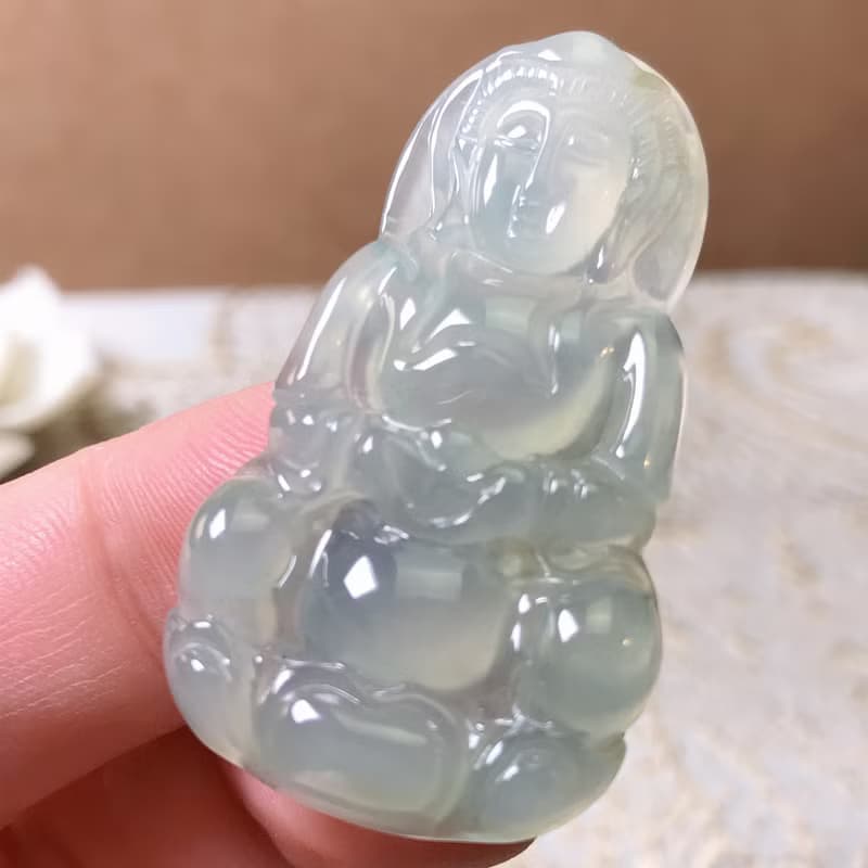 放光起膠冰種翡翠觀音菩薩 | 天然緬甸玉A貨翡翠 | 送禮