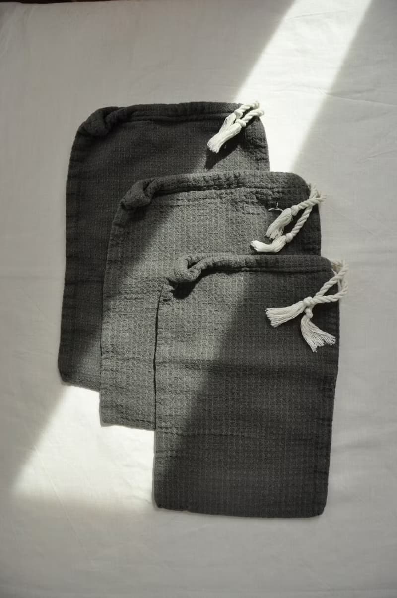 Zero waste waffle linen bag / Bags set / Reusable washable eco food storage