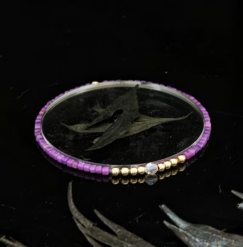 輕奢風 2.5mm 小魔方水晶 紫雲母 14KGF Swarovski 配珠手鍊