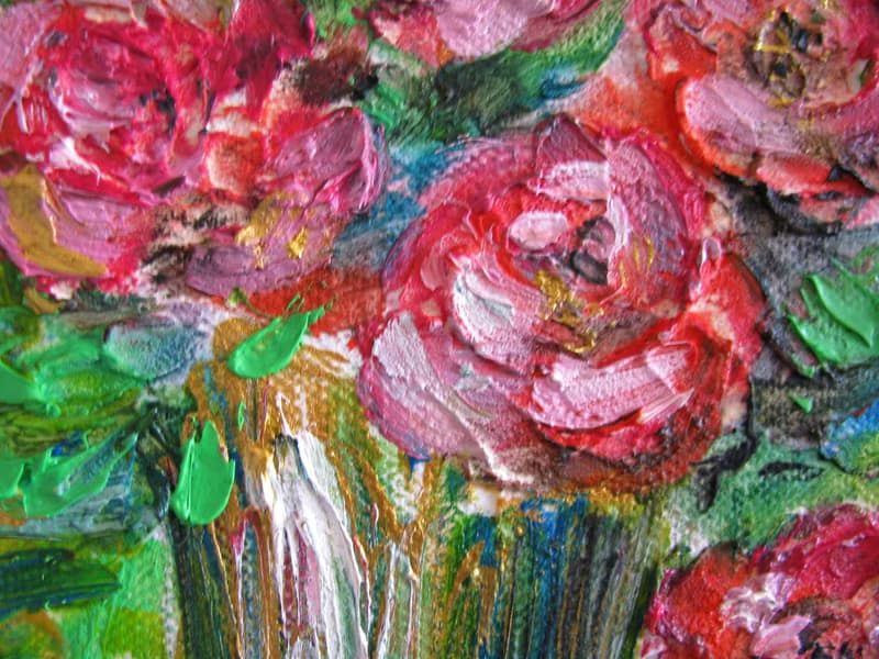 Pink Roses Bouquet Impasto Oil Painting Small Size Canvas