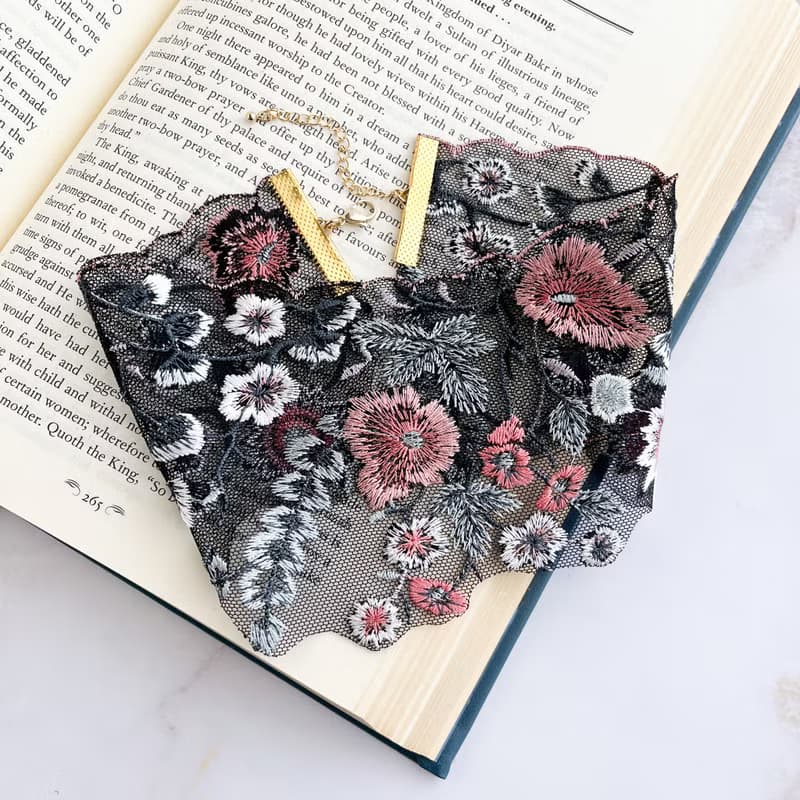ブラック/ 秘密の花園 /オーガンジーのフラワー刺繍のチョーカー　 SV460BK