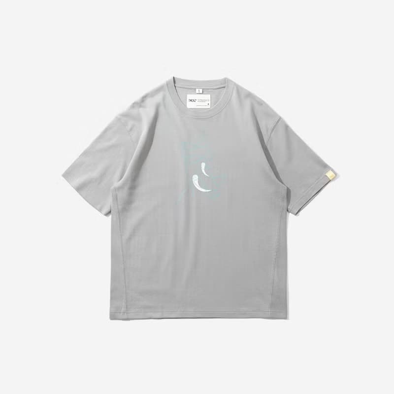 Relax Graphic Tee 淺灰色印花小領口廓形寬松通勤短袖棉T恤