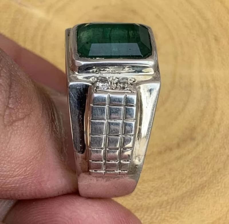 Natural Deep Green Mens Emerald Ring Sterling Silver 925 Handmade Emerald Ring