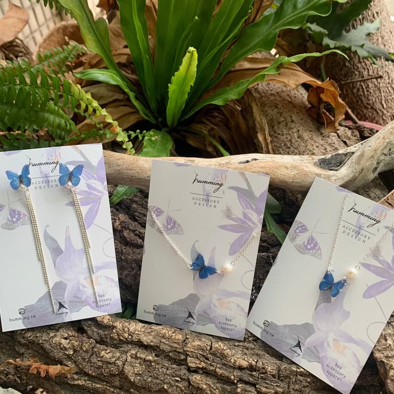 大藍閃蝶 項鍊 戒指 手鍊 樹脂  銀飾 禮盒 禮物 生日 蝴蝶 情人