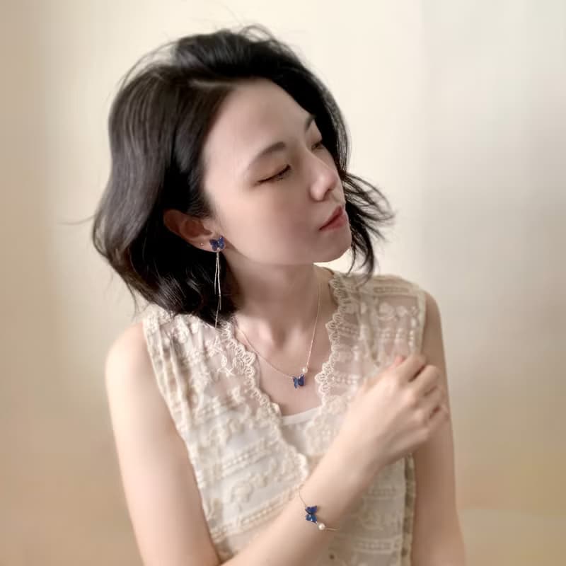 大藍閃蝶 項鍊 戒指 手鍊 樹脂  銀飾 禮盒 禮物 生日 蝴蝶 情人