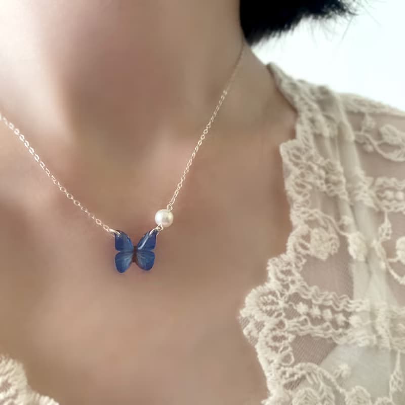 大藍閃蝶 項鍊 戒指 手鍊 樹脂  銀飾 禮盒 禮物 生日 蝴蝶 情人