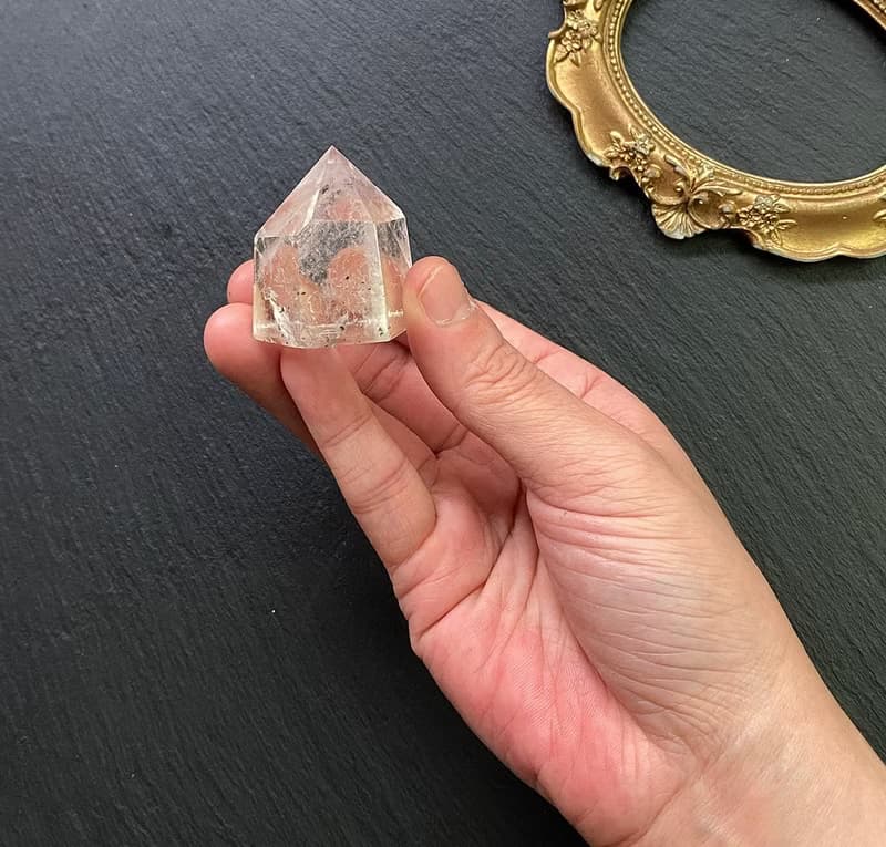 能量擺件-天然冰透可愛胖胖彩虹白水晶共生黑雲母能量柱 冥想