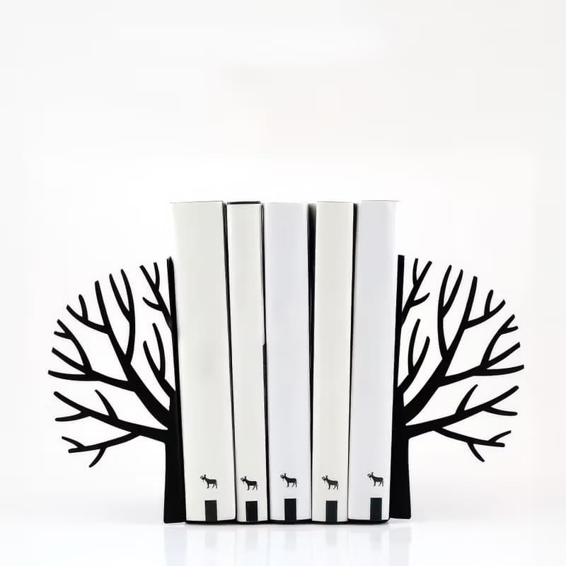 Black Shelf Decor Bookends Winter Trees. Trendy home decor 2024.