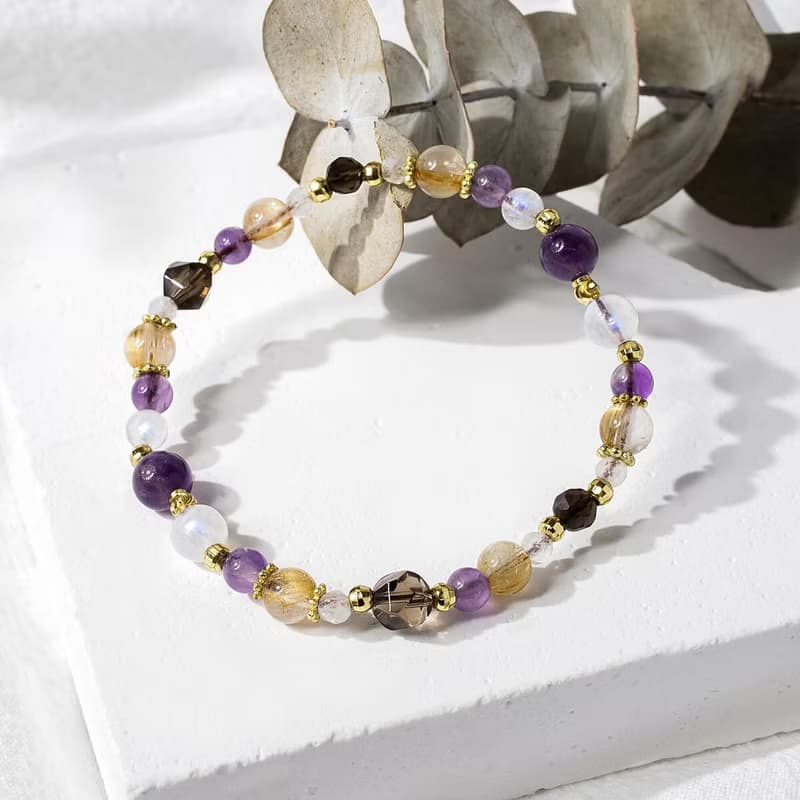 一起去看星星 | A80鈦晶紫水晶月光石茶晶水晶手鍊