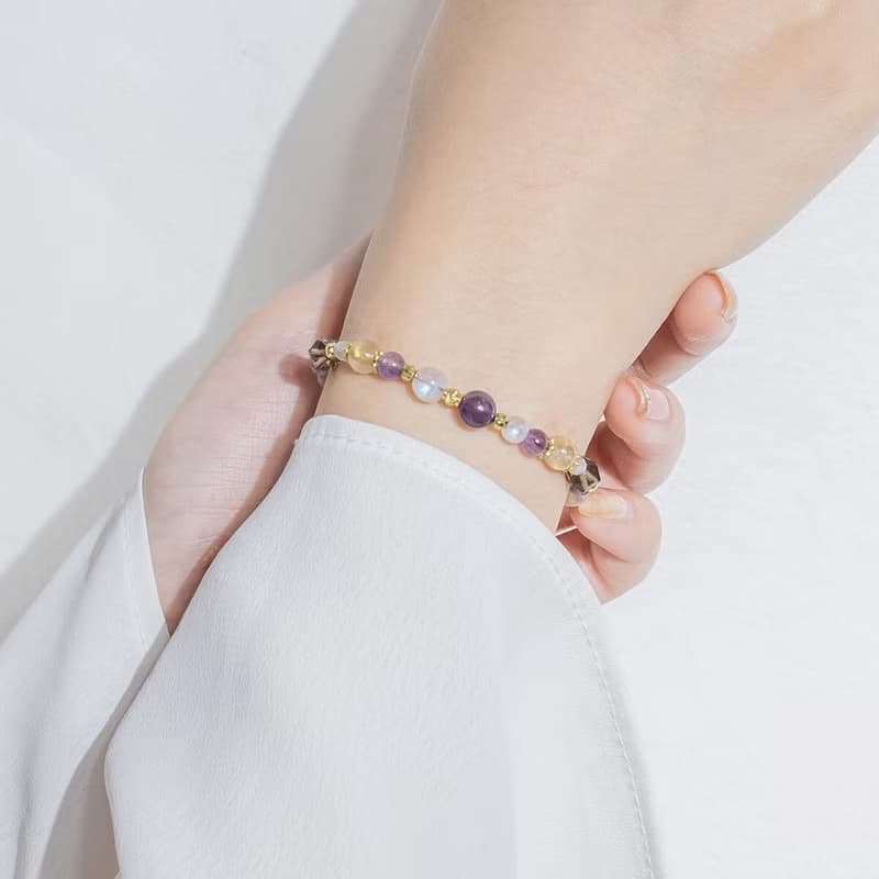 一起去看星星 | A80鈦晶紫水晶月光石茶晶水晶手鍊