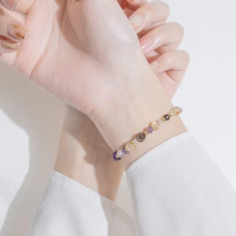 一起去看星星 | A80鈦晶紫水晶月光石茶晶水晶手鍊