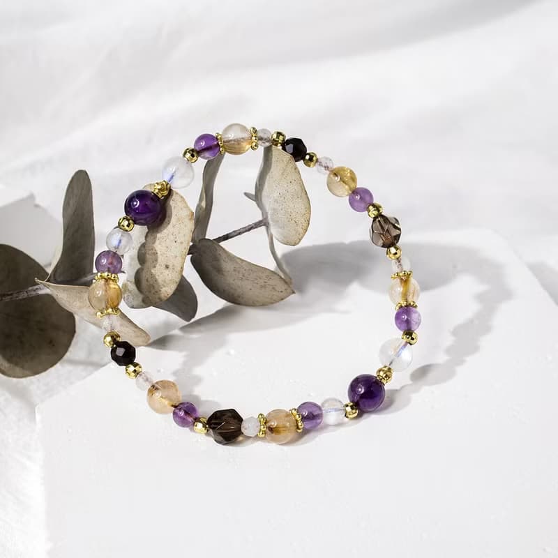 一起去看星星 | A80鈦晶紫水晶月光石茶晶水晶手鍊