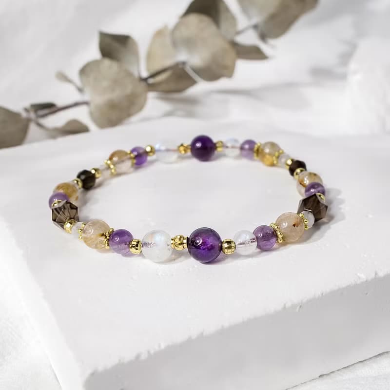 一起去看星星 | A80鈦晶紫水晶月光石茶晶水晶手鍊