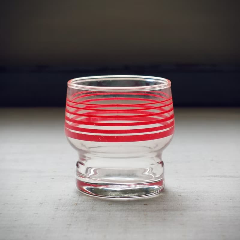 早期印花水杯-紅線圈 (餐具/舊貨/老物/幾何/圈圈/玻璃)