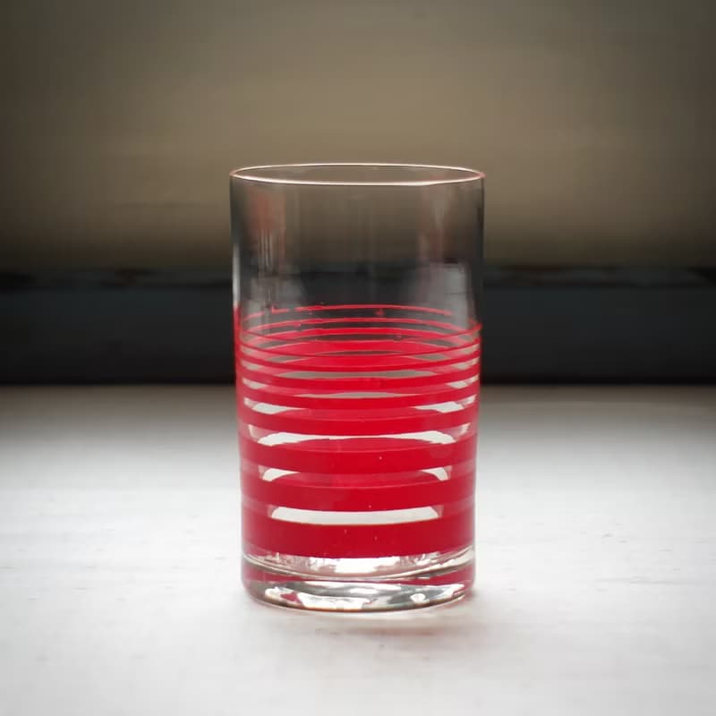 早期印花水杯-紅線圈 (餐具/舊貨/老物/幾何/圈圈/玻璃)