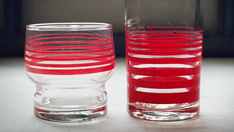 早期印花水杯-紅線圈 (餐具/舊貨/老物/幾何/圈圈/玻璃)