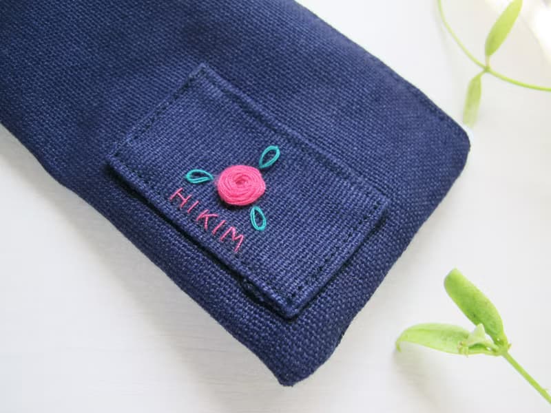 【手繡】小玫瑰餐具袋 / YKK拉鍊 台灣帆布 手工刺繡 筆袋 收納袋