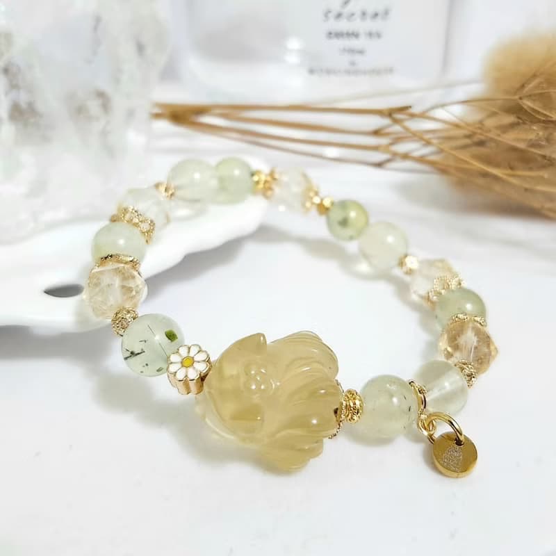 淺黃晶九尾狐設計手鍊/助事業運、招財之搭配水晶