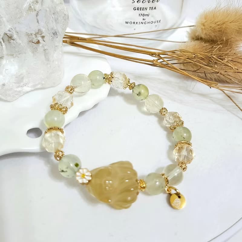 淺黃晶九尾狐設計手鍊/助事業運、招財之搭配水晶