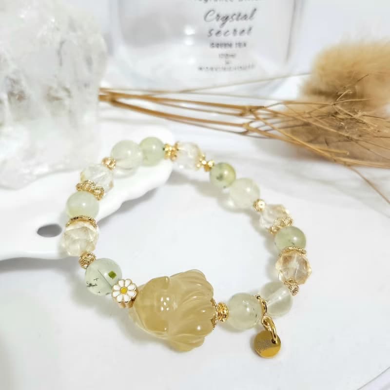 淺黃晶九尾狐設計手鍊/助事業運、招財之搭配水晶