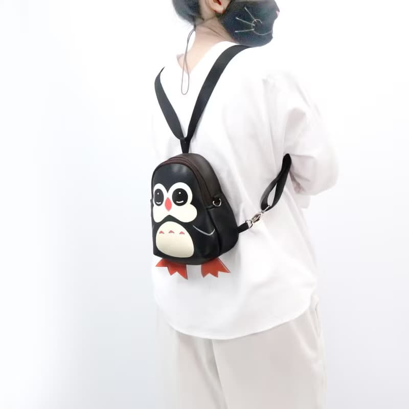 Penguin Mini backpack, Crossbody bag,hand painted bag,handmade backpack.