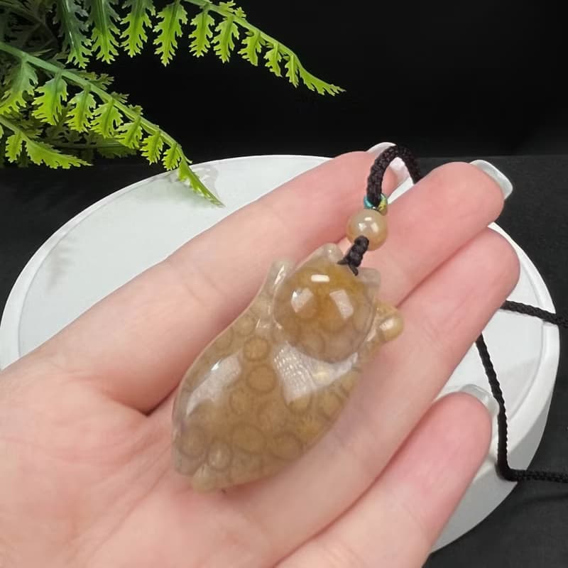 精品 天然珊瑚玉吊墜 冰潤玉化檸檬片 黃紫雙色 雕刻可愛胖橘貓