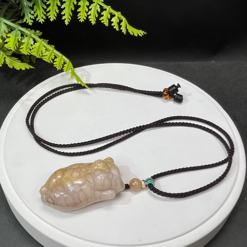 精品 天然珊瑚玉吊墜 冰潤玉化檸檬片 黃紫雙色 雕刻可愛胖橘貓