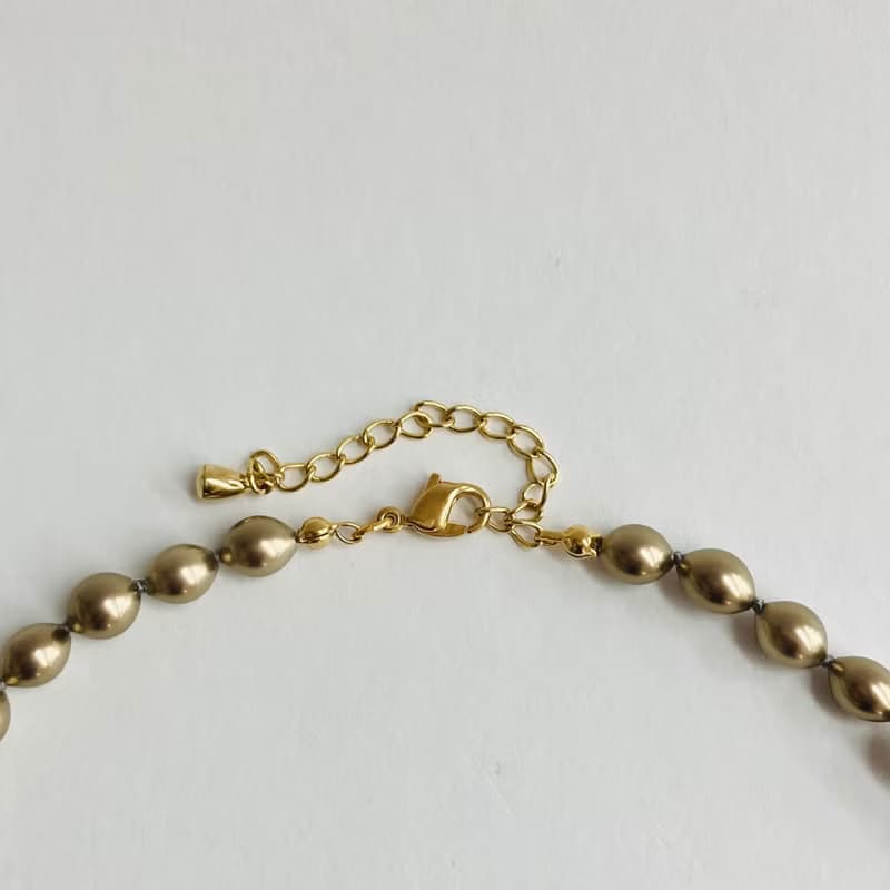 ガラスバロックパールオールノットネックレス/約6x8mm約42cm/カーキ/made in japan