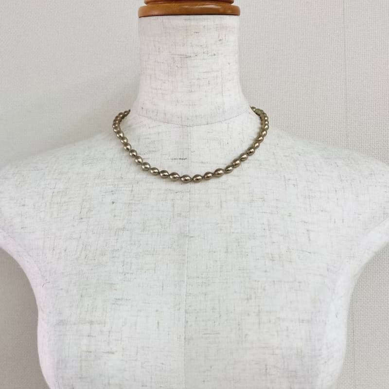 ガラスバロックパールオールノットネックレス/約6x8mm約42cm/カーキ/made in japan