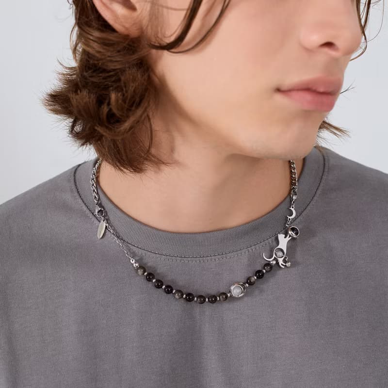 LunaWhisker 貓咪玩球喵銀曜石項鍊手鍊兩用款