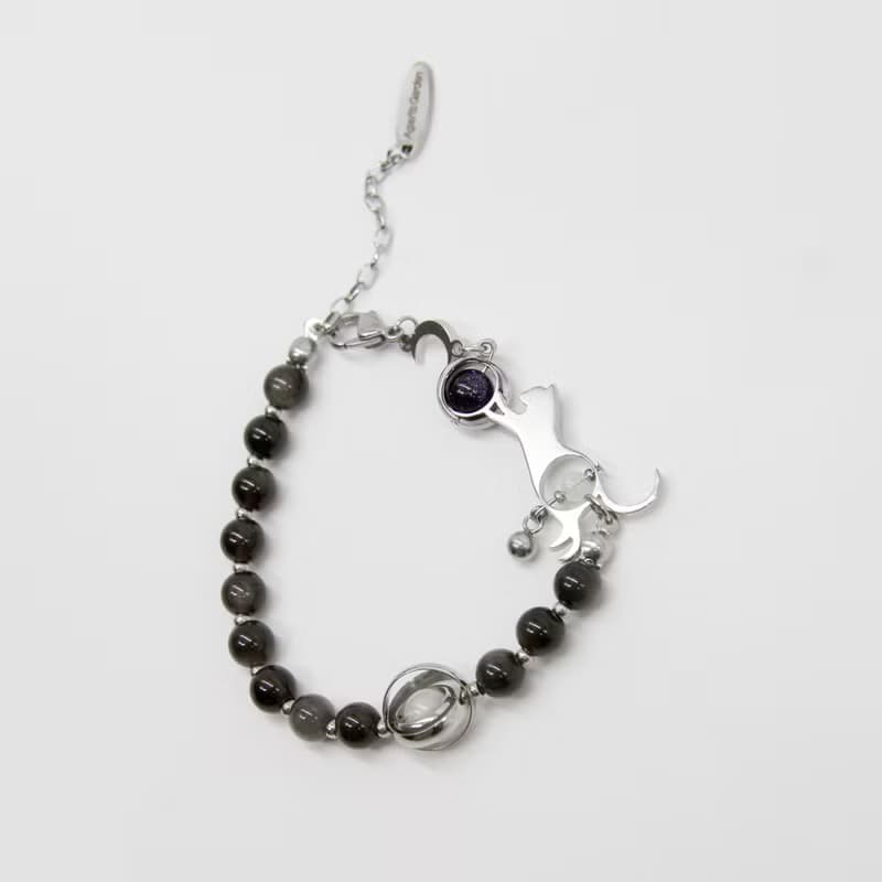 LunaWhisker 貓咪玩球喵銀曜石項鍊手鍊兩用款