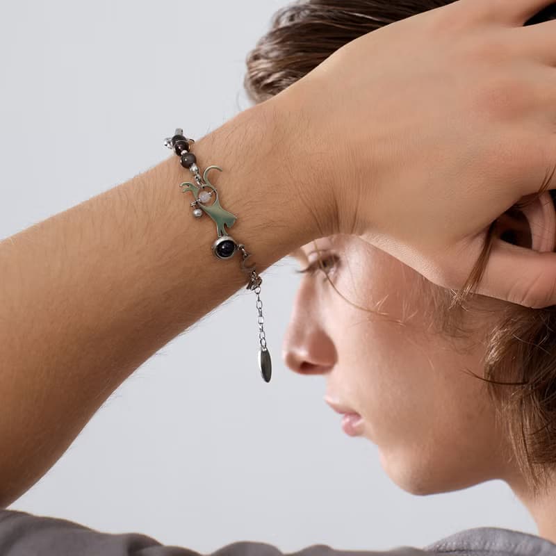 LunaWhisker 貓咪玩球喵銀曜石項鍊手鍊兩用款