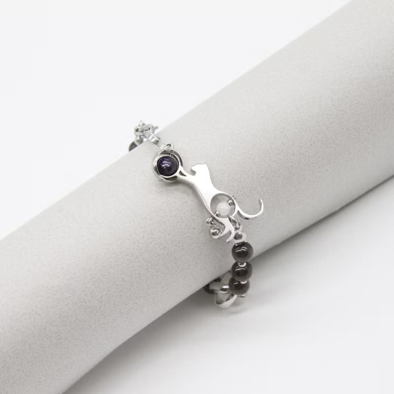 LunaWhisker 貓咪玩球喵銀曜石項鍊手鍊兩用款